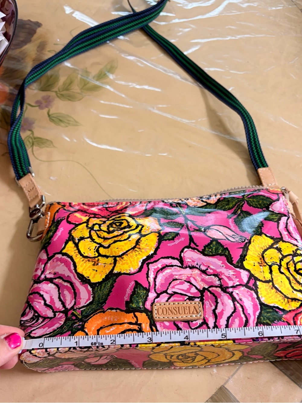 Consuela Pink Floral Crossbody with Yellow & Orange Blooms